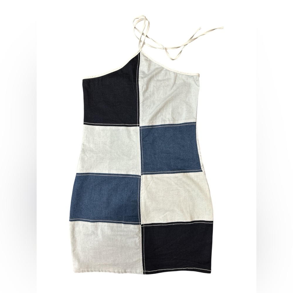 Blue Blush Stylish Blue Patchwork Denim Halter Dr… - image 1